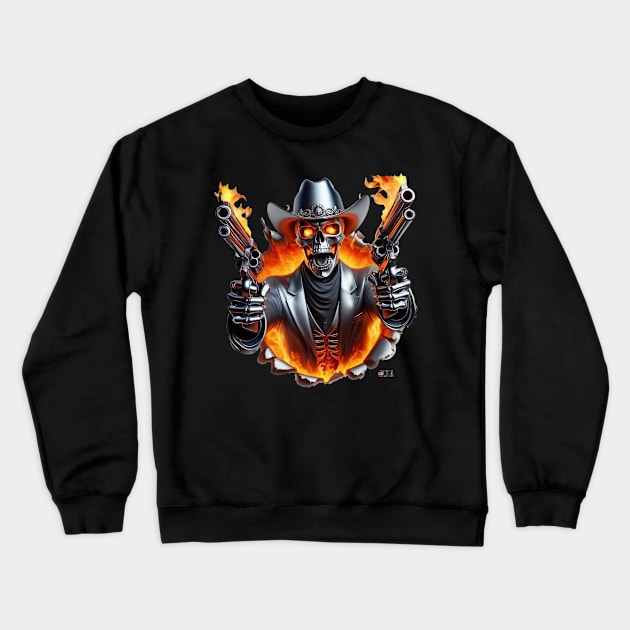 Flaming Skeleton Cowboy by focusln Crewneck Sweatshirt by Darn Doggie Club by focusln